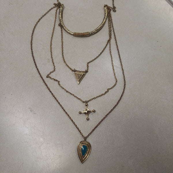 Gold layered pendants  turquoise necklace