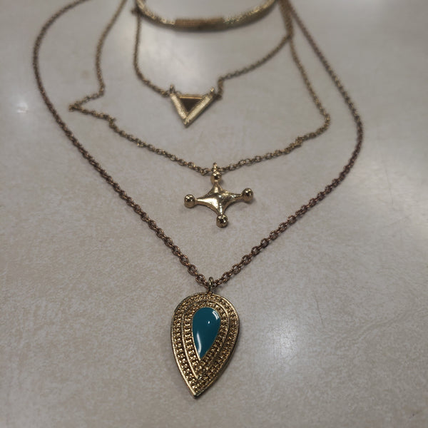 Gold layered pendants  turquoise necklace