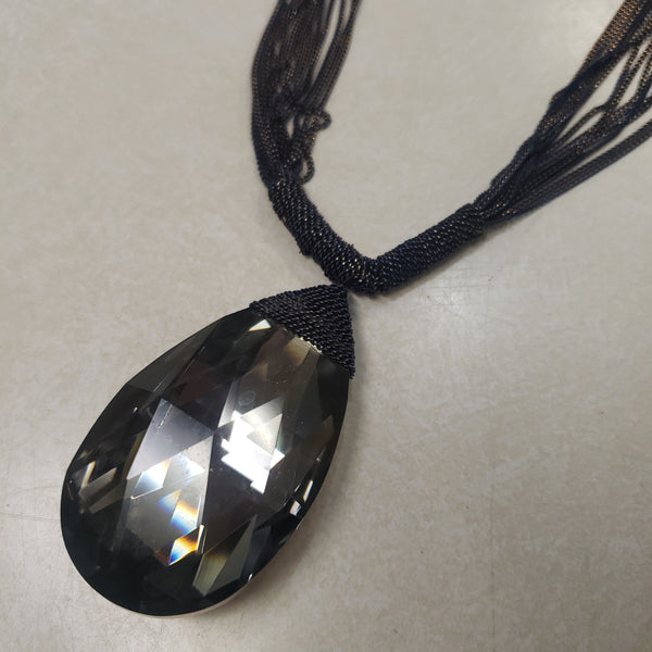 Black crystal teardrop on navy chain necklace