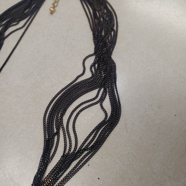 Black crystal teardrop on navy chain necklace