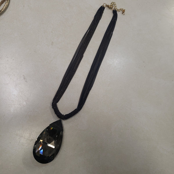 Black crystal teardrop on navy chain necklace