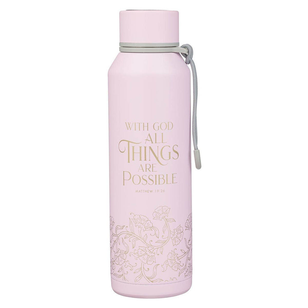 With God Matt. 19:26 Water Bottle SS Pink