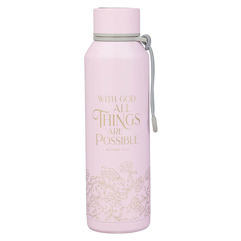 With God Matt. 19:26 Water Bottle SS Pink