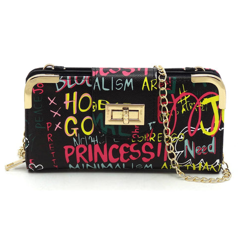 Black Multi Religious Graffiti Crossbody Wallet