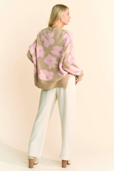Beige Pink Floral Sweater Plus