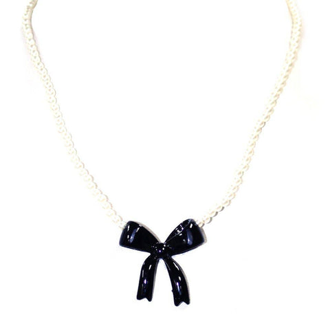 Black Bow Pearl Strand Necklace