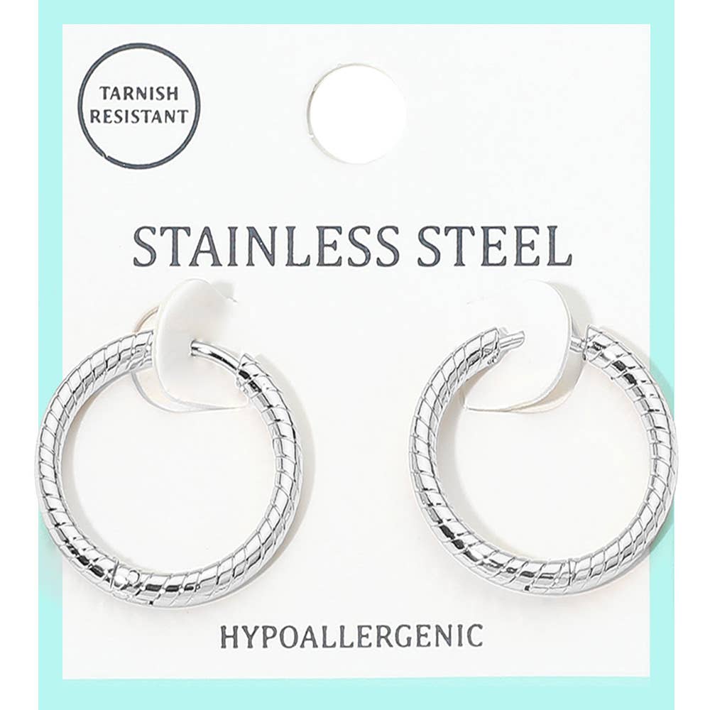 Gold Or Silver SS Textured Huggie Hoop Earrings
