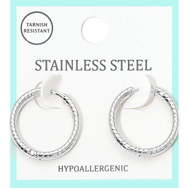 Gold Or Silver SS Textured Huggie Hoop Earrings