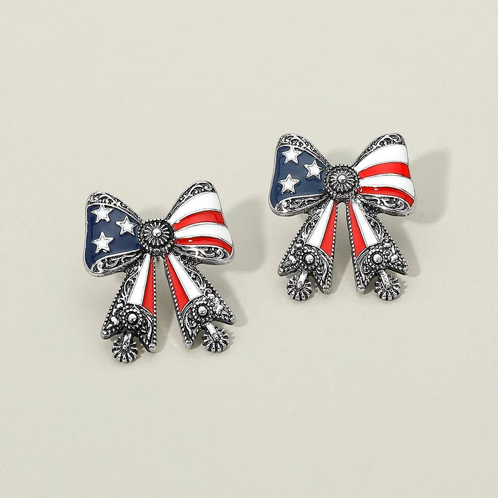 American USA Flag Vintage Bow Earrings