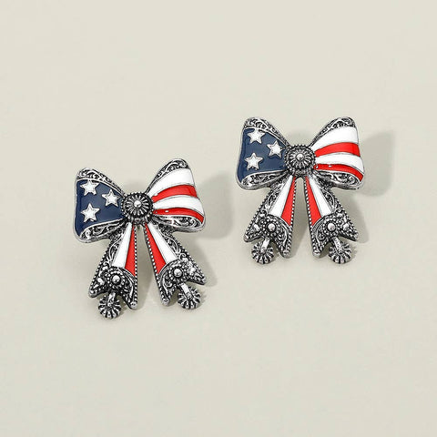 American USA Flag Vintage Bow Earrings