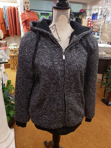 Black gray sherpa hoodie jacket