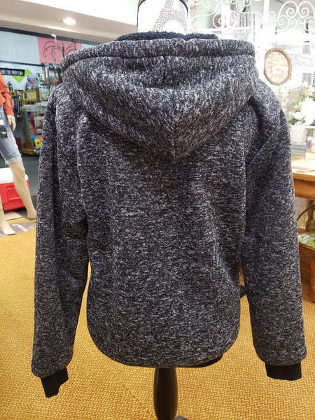 Black gray sherpa hoodie jacket