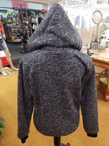 Black gray sherpa hoodie jacket