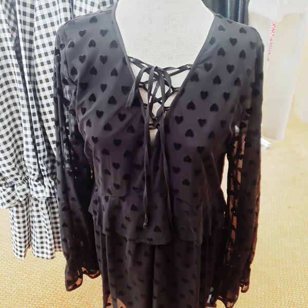 Black velvet heart lace up top