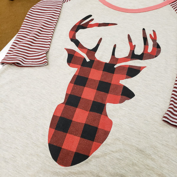 Plaid deer stripe sleeve top small