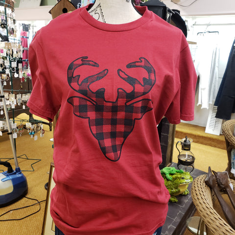 Red black plaid deer top