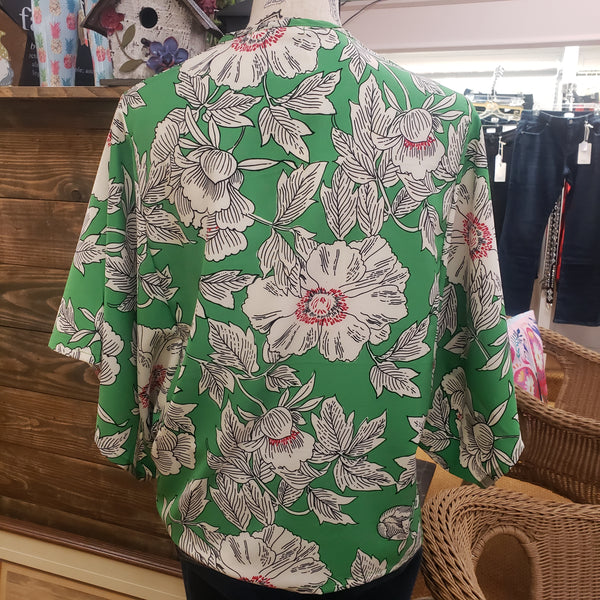 Green floral button down top
