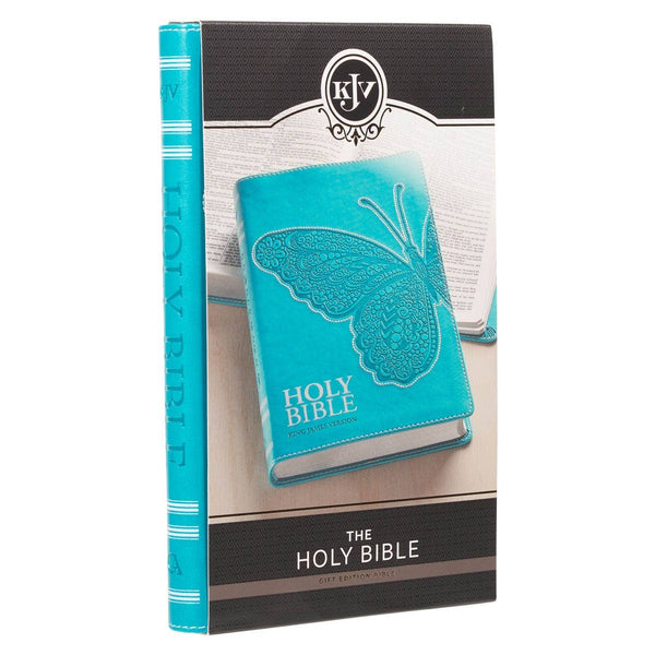 KJV Bible Gift Edition Faux Leather, Teal Butterfly
