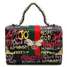 Black Blue Multi Graffiti Queen Bee Handbag Set