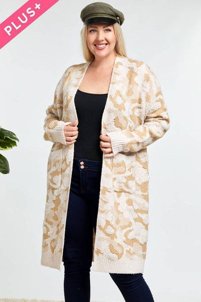 Multi Cream Taupe open Cardigan Plus