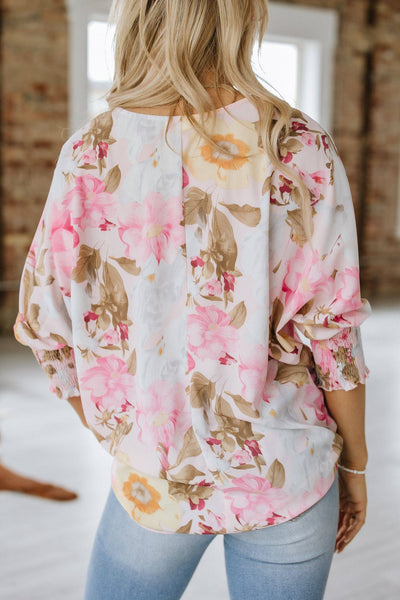 Pink Loose Fit Floral Blouse Top