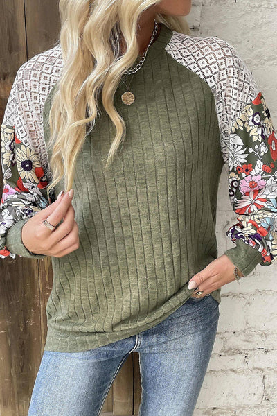Laurel Green Floral Patchwork Top