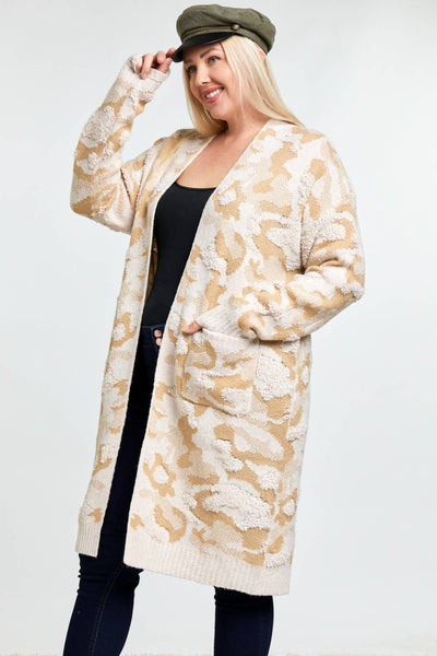 Multi Cream Taupe open Cardigan Plus