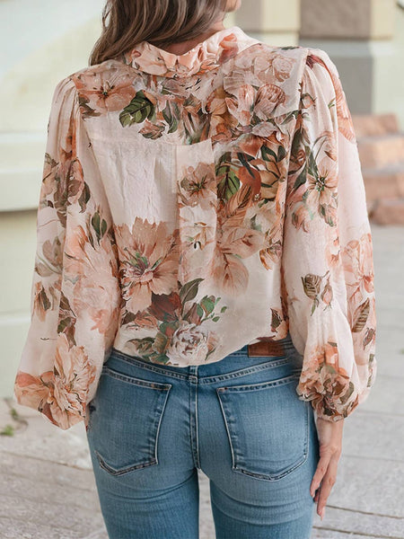 Orange Floral Puff Sleeve Shirt