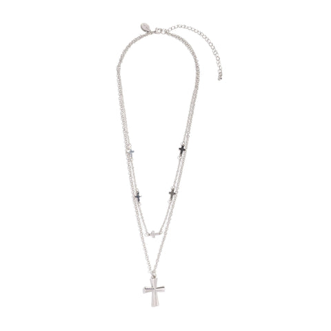 Silver layered cross necklace