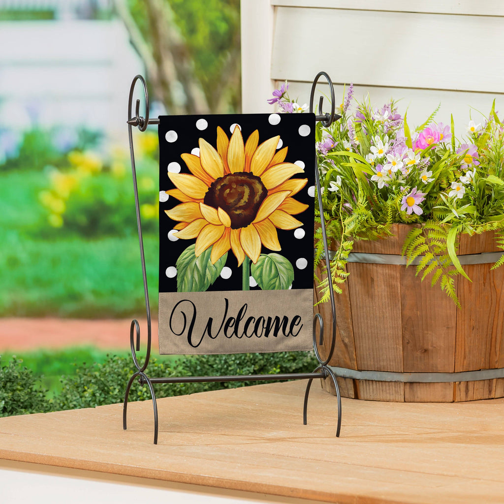 Polka Dot Sunflower Burlap Garden Flag