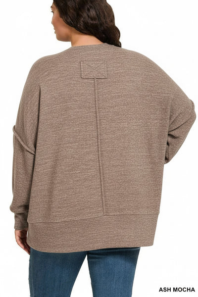 Ash Mocha Brushed Hacci Oversized Sweater Plus