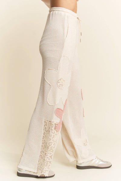 BEIGE PINK Knit wide leg pants