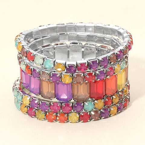 Emerald Round Stone Stretch 5 Line Bracelets