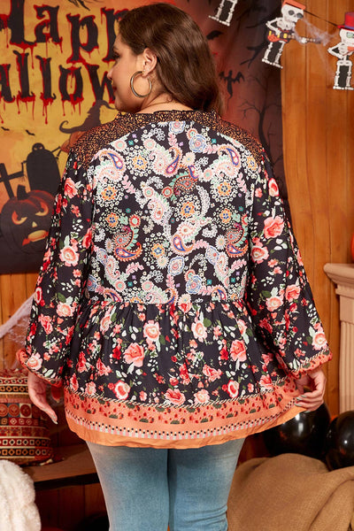 Black Paisley Floral Print Top Plus