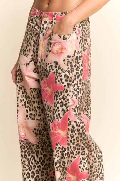 Leopard Floral Wide Leg Pants