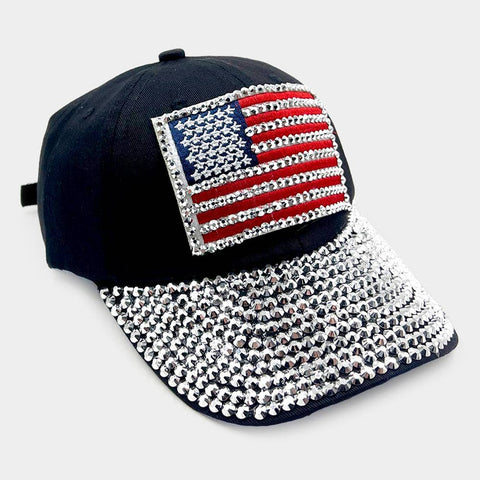 American Flag Studded Bling Baseball Cap