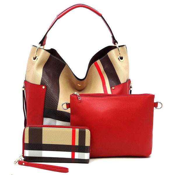 Red Tartan Plaid 3-in-1 Shoulder Handbag