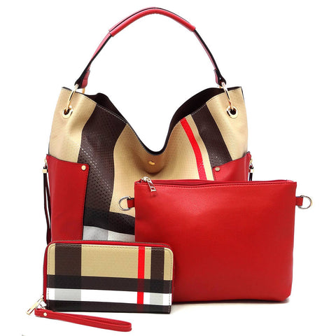 Red Tartan Plaid 3-in-1 Shoulder Handbag