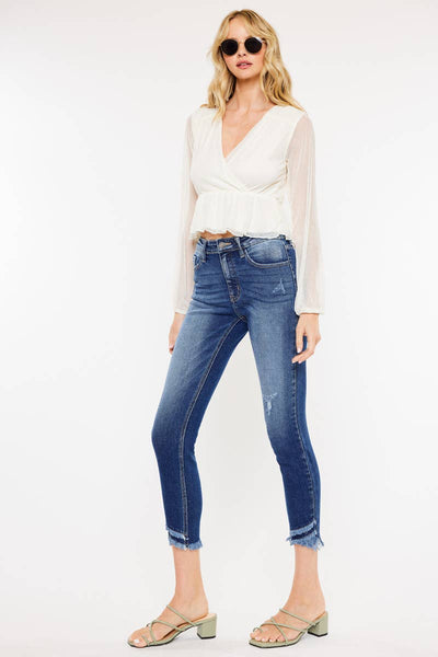 KanCan  Dark denim crop fringe jean