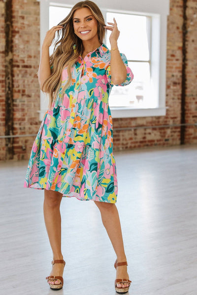 Green multi Floral Babydoll Dress