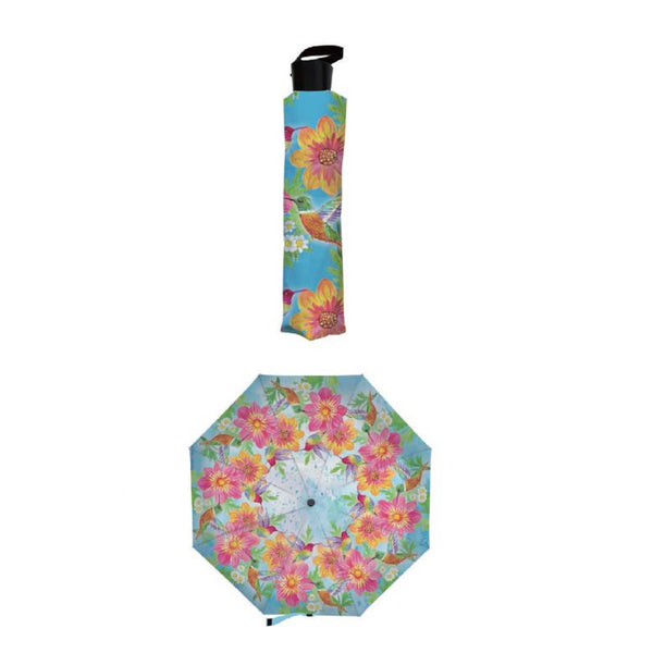 Hummingbird and Flowers Compact Manual Umbrella