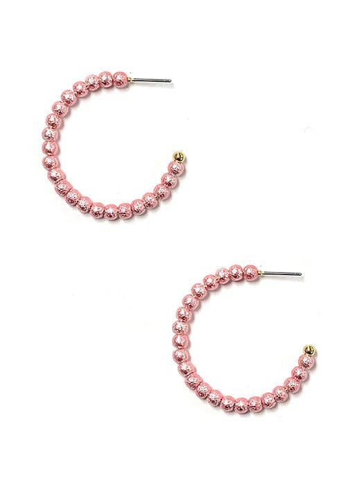 Pink Kori Beaded C Shape Hoop Earrings