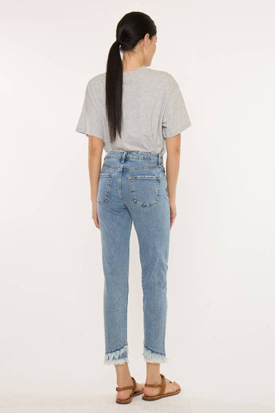 KanCan high rise straight fringe hem jean