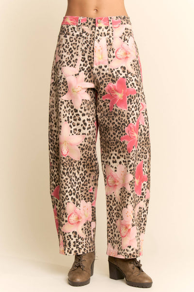 Leopard Floral Wide Leg Pants