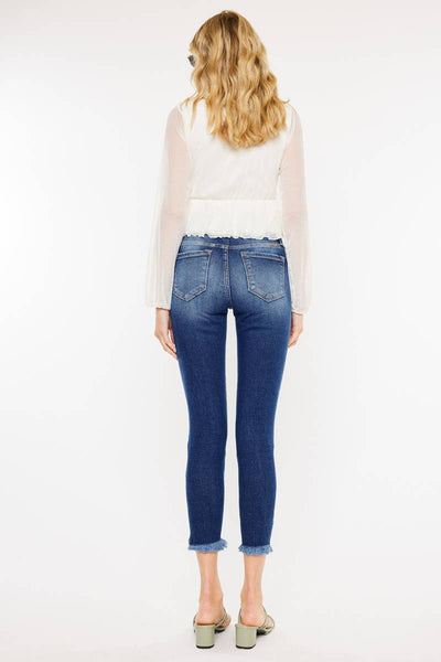 KanCan  Dark denim crop fringe jean