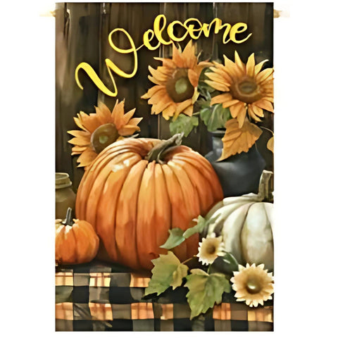 Welcome Pumpkin & Sunflower Garden Flag