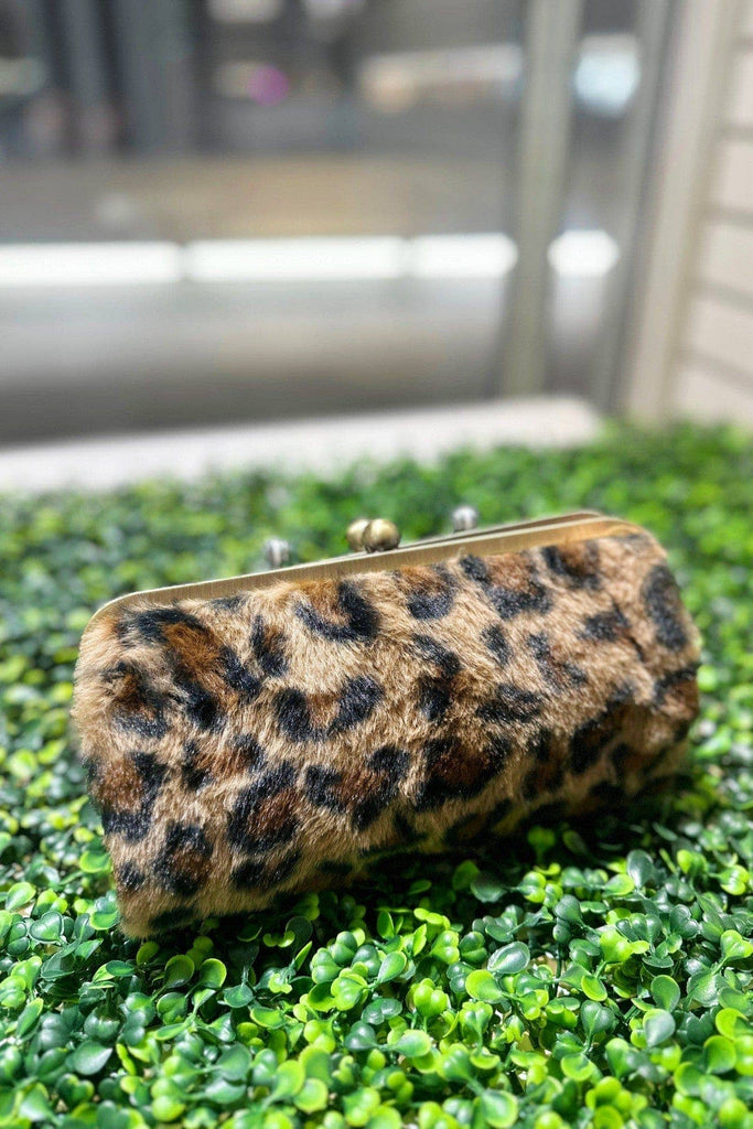 Leopard Faux Fur Kiss Lock Clutch Wallet