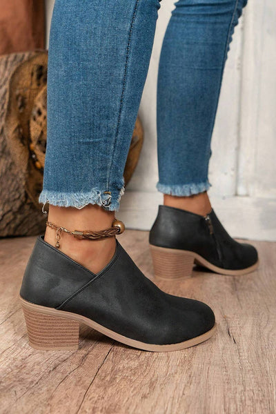 Black side zipper Suede Ankle Boots