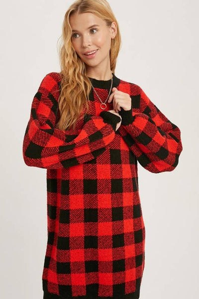 Buffalo Plaid Sweater Tunic Dress