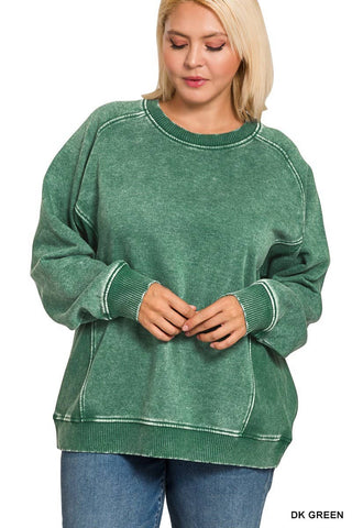 Green Acid Washed Fleece Sweatshirts Plus